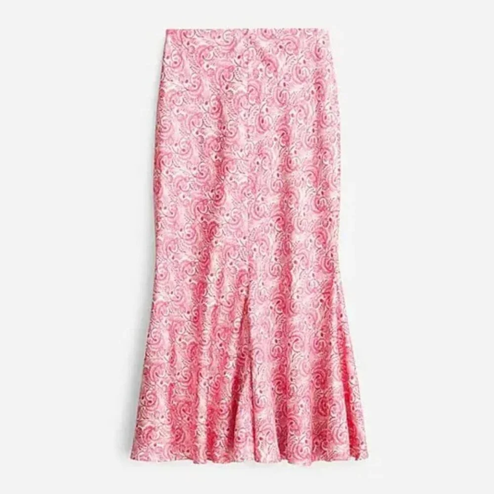 J. Crew Midi Flare Slip Skirt XXS Romantic Silky Satin Paisley Going out Party